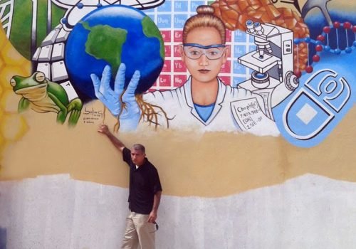 Mural in a chemistry laboratory of the Higuey RD school in 2016